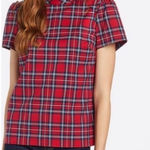Draper James Angie Red/Blue Plaid Short Sleeve Ruffle w/ Bow Blouse/Top Size 1X Photo 0