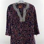 Tory Burch  S Top Stretch Low V Cut‎ Silk Blend  Easywear Navy Brown Blouse Tunic Photo 6