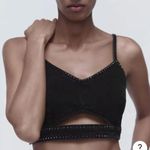 ZARA  Denim Diamante Crop Top Black Jean Rhinestone Bralette small Photo 0