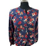 Lands' End Navy Blue Red Floral Cardigan Sweater small Supima Cotton Nice! Photo 0