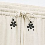 ZARA  Beige Cream Black Embroidered Wide Leg Flowy Boho Pants Photo 2