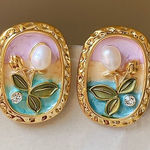 Statement Enamel Pearl Flower Earrings, Gold & Pastel, Retro Chic Photo 0