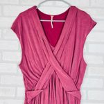 Free People Berry Pink Ruched Waist Faux Wrap V Neck Cap Sleeve Mini Dress S Photo 2