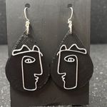 🎨✨ Abstract Picasso Teardrop Earrings | Silver Tone Accents 🩶 Black Photo 0