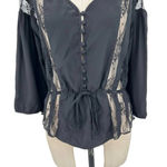 Parker Black Silk Lace Inset Button Tie Waist Corset Top Size Medium Photo 2