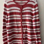 L.L.Bean Women's Pink Clay Striped Cotton Cashmere Cardigan Long Sleeve Photo 0