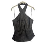 Reformation NWT  Tate Linen Top‎ Black Halter Size 10 Button Front Photo 4
