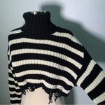 ZARA NWT Black and white striped cropped sweater with frayed edges turtleneck S Photo 4