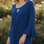 Connected Apparel NWT Stunning Royal Blue Draped Rhinestone Keyhole Neckline Midi Dress SZ-24W Photo 0