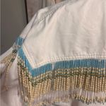 Vintage Cedars Western Shirt L – White Beaded Fringe Boho Cowboy Rodeo Top Blue Size L Photo 5