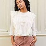 Free People | S| Jasmine Ruffle Blouse Top Gauzy Semi Sheer White Women's Photo 0