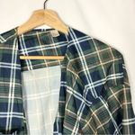 Boutique  Green & Blue Plaid Tie Front Crop Long Sleeve Top M Photo 3