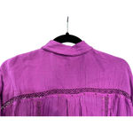 Free People  Summer Stars Button Down Pink Boho Shirt Size Small Cotton Crochet Photo 6