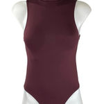 ZARA  Women's Red Burgundy Sleeveless Turtleneck Thong Tank Bodysuit top Size S Photo 0