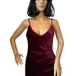 Betsy and Adam draped burgundy velvet gown long side slit 4 Photo 3