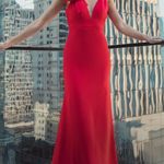 Mac Duggal Red Sleeveless V Neck Bow Detail Mermaid Gown Photo 3