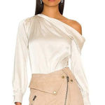 Heartloom  Keely Top Satin Off the Shoulder Long Sleeve Champagne Sz M‎ Photo 0
