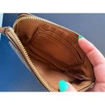 Coach Logo Signature Canvas Corner Zip Leather Stripe Khaki Wristlet Old Money Photo 5