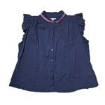 Sundry  Navy Ruffle Trim Blouse Photo 0
