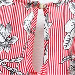 Haute Monde Red Striped Short Sleeve Floral Romper with Tie Waist. Size Small Photo 7