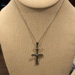 Sterling Silver Vintage Marcasite  Cross On Box Chain Necklace 20” Photo 2