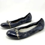 AGL Ballerina Flat Shoes Cap Toe Metallic Patent Leather Navy Blue Size 8.5 Photo 8