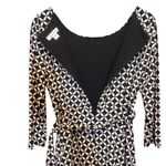 Coldwater Creek Black White Geometric Midi Dress Belted 3/4 Sleeve Size 14 Photo 3
