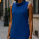 Cynthia Steffe Blue Sleeveless Shift Dress Professional Minimalist Size 12 Photo 0
