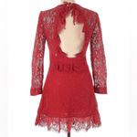 The Kooples | Red Open-Back Floral and Eyelash Lace Edged Dress Sz. Large Photo 3