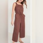 Old Navy  Chocolate Brown Tie-Waist Twill Sleeveless Jumpsuit Photo 2