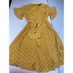Banana Republic  Yellow Polka Dot Tie Waist Flutter Sleeve Midi Dress 6 Photo 4