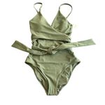 Aerie  Wrap One Piece Swimsuit S Long Olive Green New Photo 11