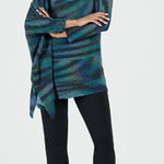 Clara Sun Woo Poncho Sleeve Sweater Tunic Size XL Peacock Stripe Lightweight Blue Photo 0