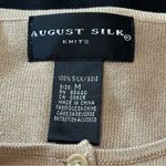 August Silk Women’s Size M Black Camel Tan Striped Silk Knit Sweater Cardigan Photo 3