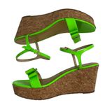 Kate Spade ‎ New York Green Patent Leather Cork Wedge Bow Sandals Size 9.5 Photo 2