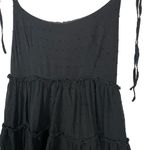 Swiss Dot Tiered Ruffle Babydoll Tie Strap Mini Dress in Black Size S Photo 4
