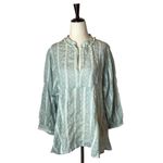 ZARA  Blue Green Embroidered Pom Pom Neck Embroidered‎ Eyelet Blouse Size XS Photo 1