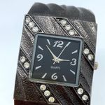 Geneva ladies 30mm black toned dial cuff bracelet watch size 6.5” runs Photo 1