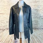 Rebecca Minkoff Black Vegan Faux Leather Belted Jacket Button Up Collared Large Photo 2