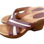 Dansko Neeci Brown Leather Linen Heels Slide Sandals Sz 39 Photo 3