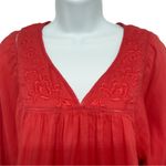 Anthropologie Lucky Brand Floral Embroiderred Flare Sleeve Babydoll Blouse Top Coral Large Photo 3