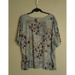 Peter Nygard Nygard Womens 2X Gold Purple Slinky Blouse Short Sleeve Artsy‎ Floral Preppy Photo 1