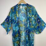 Vintage California Dynasty Sheer Floral Burnout Open Kimono Robe Duster womens S Blue Photo 1