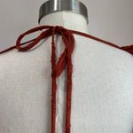 Anthropologie Textured Long Sleeve Floral Blouse in Crimson Rust Orange Sz L Photo 7