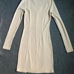Stylish Beige Knit Mini Dress, Long Sleeve Square Neck‎ A Line Casual Size XS Photo 2