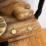 Timmy Woods Carved Lounging Luxury Cat Kitty Minaudiere Purse Shoulder Bag Lined Brown Photo 6