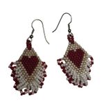 Vintage Red & White Beaded Fringed Heart Love Dangle Earrings Red Photo 6