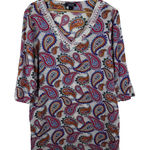 Lands' End  Paisley Embroidered Tunic Top Size XL Multicolor Lightweight Boho Fall Photo 0