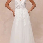 Lulus Glorious Luxury White Sheer Tulle Embroidered Beaded Maxi Dress Size XL Photo 0