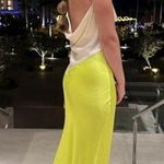 SAN SLOANE Green Cream Drapey Open Back Slip Style Cowl Neck Zita Midi Dress XS Photo 7